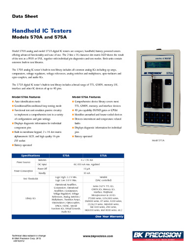 BK 570A - Linear IC tester datasheet