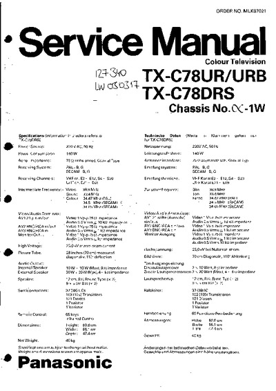 Panasonic TX-C78UR/URB, TX-C78DRS Chassis ALPHA1W