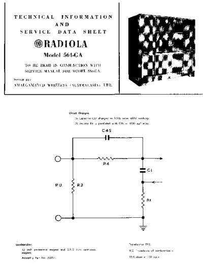 Radiola 564GA circuit changes
