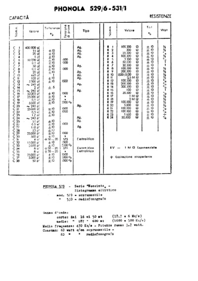 Phonola 529-6 531-1 components