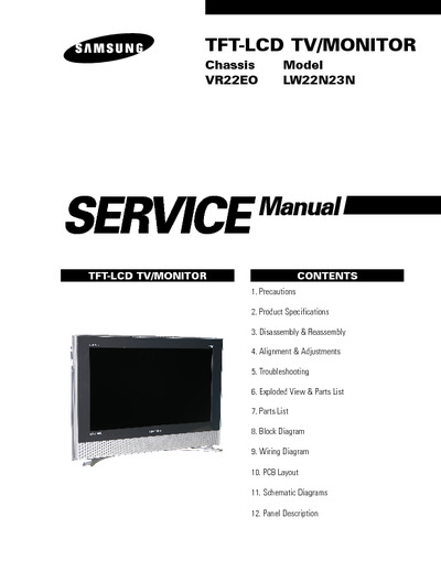 Samsung LW22N23N Chasis VR22EO TFT-LCD TV/Monitor