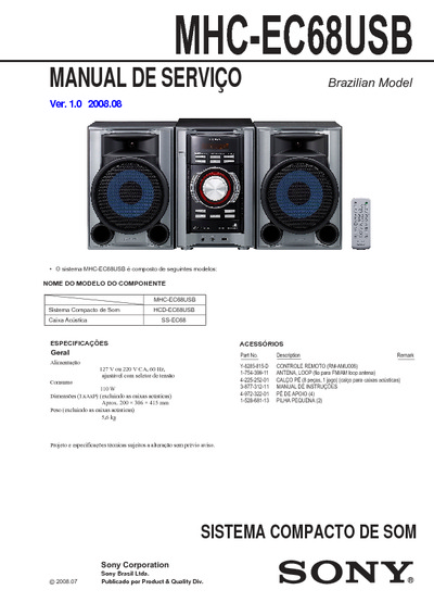Manual de servicio Sony Genezi MHC-EC68