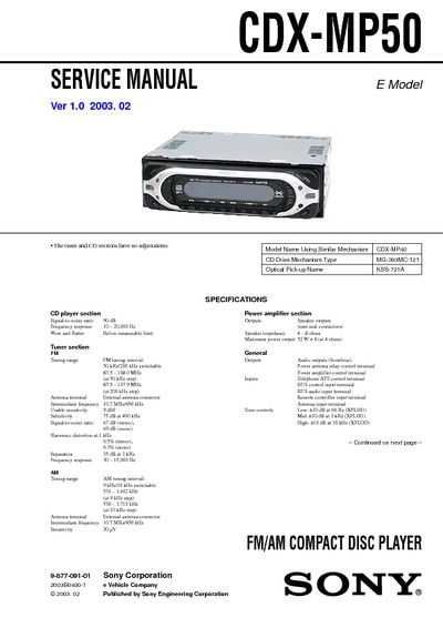 Sony CDX-MP50