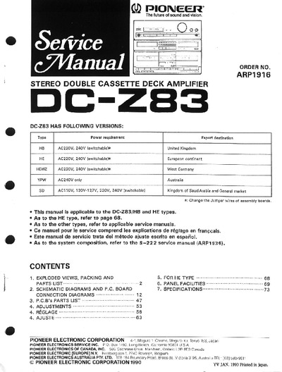 Pioneer DC-Z83, DC-Z93 Stereo Double Cassete Deck Amplifier