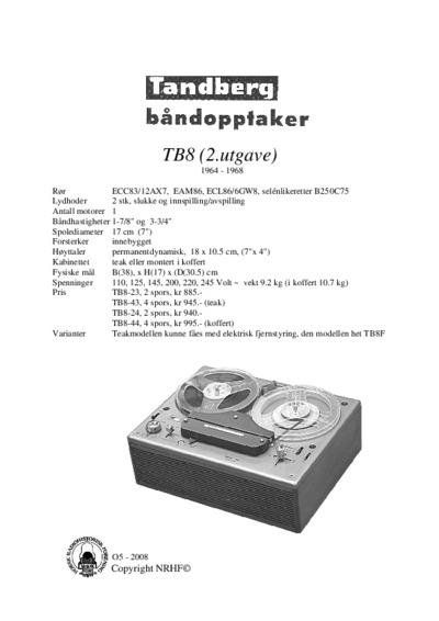 Tandberg TB-8 Schematic