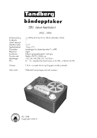 Tandberg TB-1 Schematic