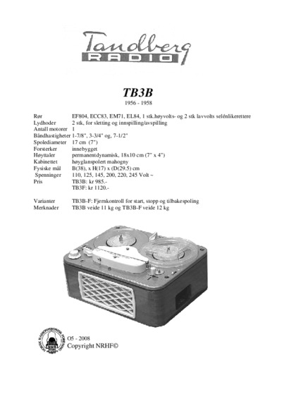 Tandberg TB-3-B Schematic