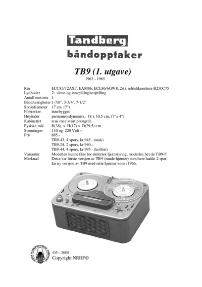 Tandberg TB-9 Schematic