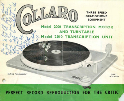 Collaro Ltd Rockbar three speed gramophone equip