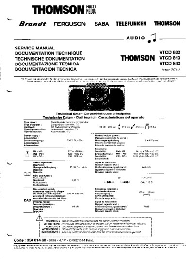 Thomson audio VTCD800 VTCD810 VTCD840