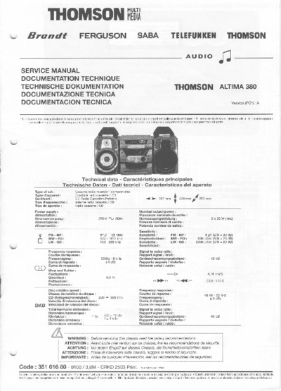 Thomson audio ALTIMA 380 CRKD2503