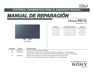Sony KDL-46W955A chassis RB1G-TE