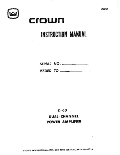 Crown D-60 Power Amplifier