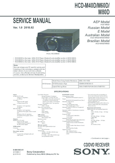 SONY HCD-M40D, HCD-M60D, HCD-M80D Ver.1.0