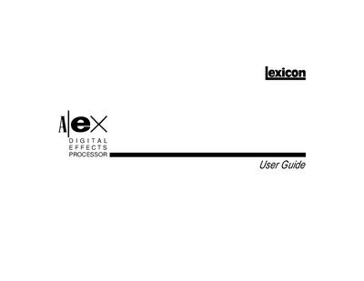 Lexicon - Alex Digital Effects Processor V.02 User Manual