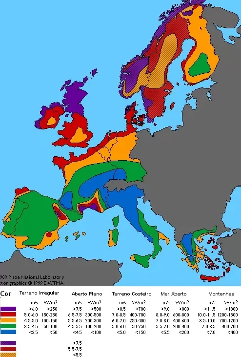 Mapa de ventos Europa 1999