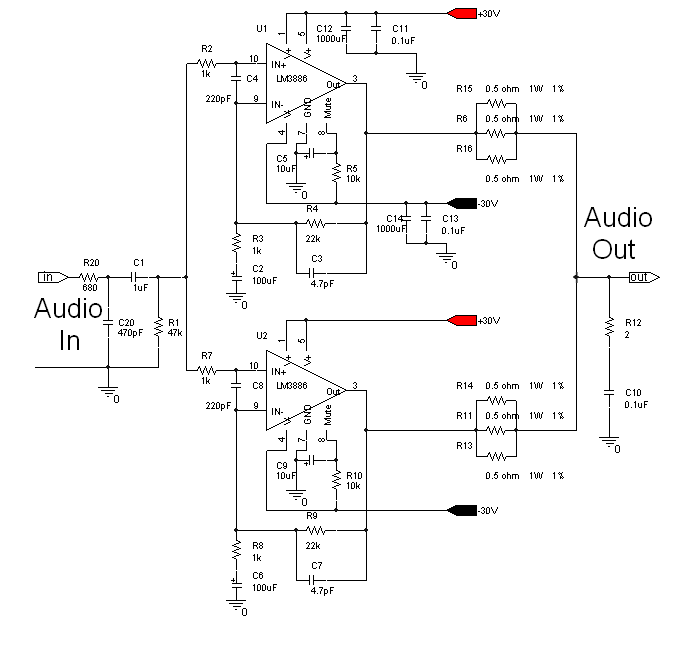 amplificador de 100W com LM3886
